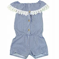 Kombinezony dla dzieci - Kombinezon SPODNIUM Z KORONKĄ Niebieskie Paski 116 - miniaturka - grafika 1