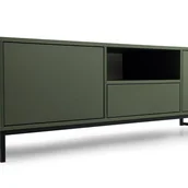 Szafki RTV - Szafka RTV GENUA zieleń butelkowa na czarnym stelażu, z szufladą i półką – nowoczesna i funkcjonalna - miniaturka - grafika 1