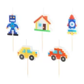 Balony i akcesoria - Świeczki urodzinowe Klocki Samochodziki 5szt. - miniaturka - grafika 1