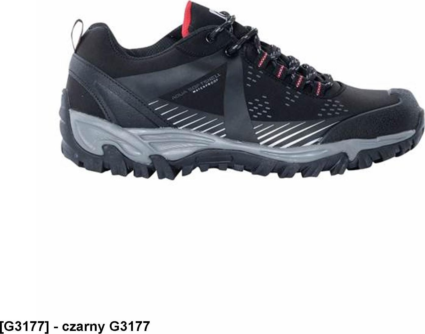 Ardon ARDONFORCE - bardzo lekkie półbuty, wzmocniony nosek i zapiętek, materiał softshell, membrana wodoodporna, nadruki odblaskowe - czarny G3177 47