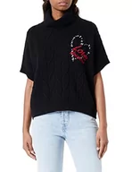 Swetry damskie - Love Moschino Damski sweter oversize fit turtleneck Whit Heart and Logo Embroidery O sweter, czarny, 48 - miniaturka - grafika 1