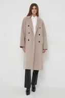 Płaszcze damskie - Karl Lagerfeld płaszcz wełniany kolor beżowy przejściowy dwurzędowy - miniaturka - grafika 1