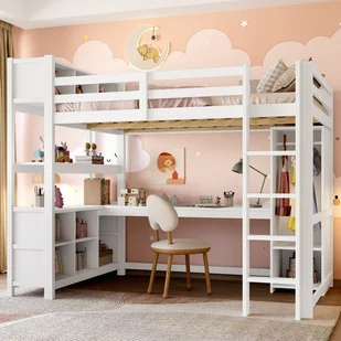 Łóżko piętrowe 140 x 200 cm z biurkiem, przegródkami i szafą - Sosna + MDF + sklejka - Białe (bez materaca) - Łóżka dla dzieci i młodzieży Łóżko piętrowe 140 x 200 cm z biurkiem, przegródkami i szafą - Sosna + MDF + sklejka - Białe (bez materaca) - Łóżka dla dzieci i młodzieży - miniaturka - grafika 1