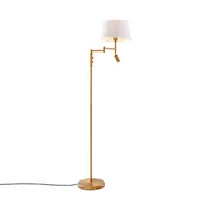 Lampy stojące - QAZQA Brązowa lampa podłogowa z białym kloszem i regulowaną lampką do czytania - Ladas - miniaturka - grafika 1