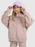 Bluzy dla dziewczynek - 4F Bluza dresowa rozpinana z kapturem dziewczęca - beżowa 122 (6-7 lat) - miniaturka - grafika 1