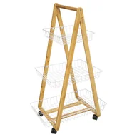 Półki łazienkowe - Wózek bambusowy 3 druciane półki białe - miniaturka - grafika 1