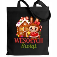 Torby i wózki na zakupy - Torba EKO Czarna Shopper DOMEK Z PIERNIKA Prezent Na Święta Mikołajki Wzory - miniaturka - grafika 1