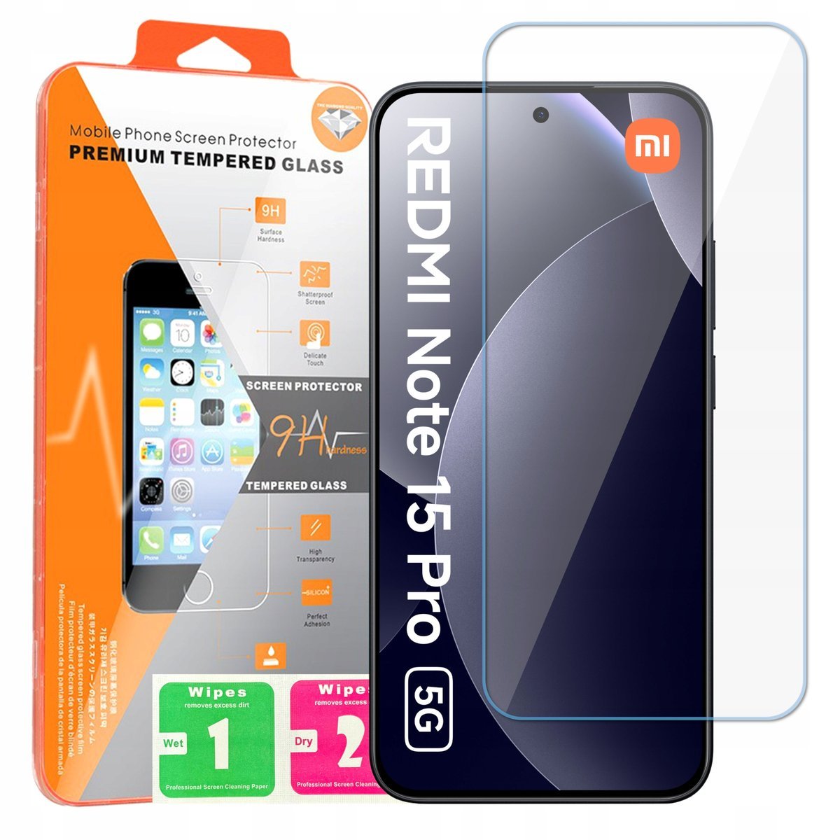 9H Szkło Do Xiaomi Redmi Note 15 Pro 5G Szybka Na Środek Ekranu Pomarańcz Futerał Kejs Ochraniacz Okładka Pokrowiec Case Z Klapką Obudowa Z Kieszonk..