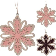 Ozdoby bożonarodzeniowe - Zawieszka drewniana śnieżynka 17 cm z aksamitnym wykończeniem mix - miniaturka - grafika 1