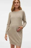 Sukienki - VERO MODA MATERNITY SUKIENKA CIĄŻOWA BEŻOWA DZIANINOWA S JME - miniaturka - grafika 1