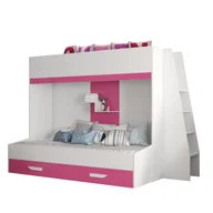 Łóżka dla dzieci i młodzieży - Abiks Łóżko piętrowe Antresola PARTY 17 biały + różowy - miniaturka - grafika 1