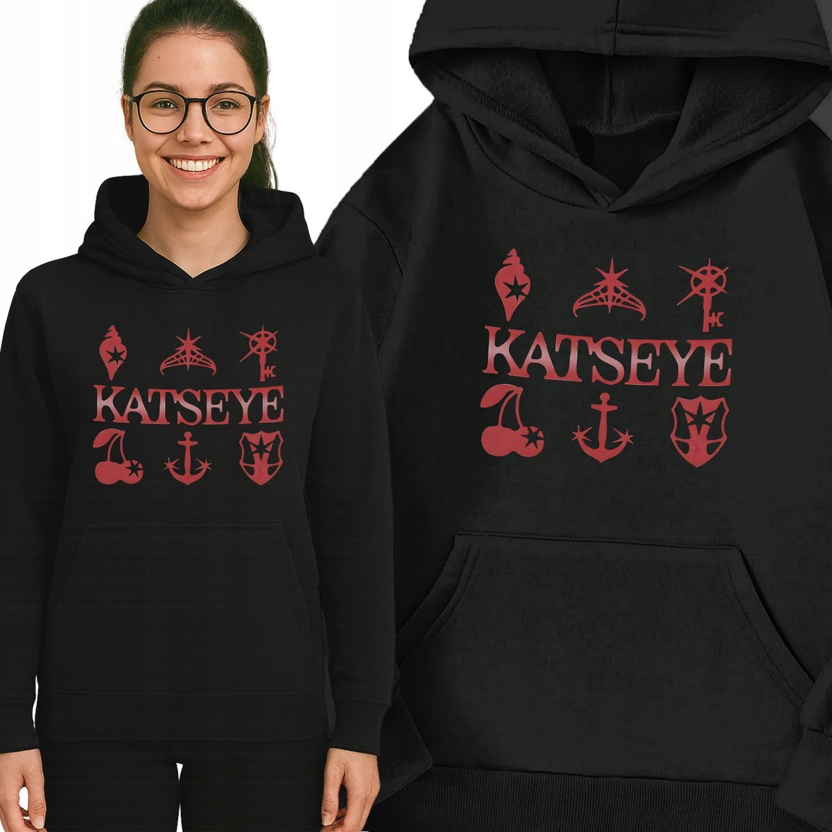 Bluza Czarna Z Kapturem KATSEYE TEAM Muzyka K-pop Idolki Na Prezent - L Wz