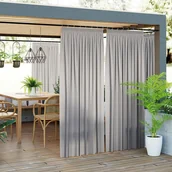 Zasłony - Gotowa zasłona tarasowa na taśmie Gardenia, kolor beżowo szary, dostępna w rozmiarze 140x180 cm - miniaturka - grafika 1