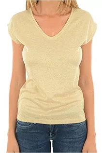 Koszulki i topy damskie - ONLY T-shirt damski Onlsilvery S/S V Neck Lurex Top JRS Noos, Złoty (Gold Colour Gold Colour), M - grafika 1