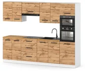 Meble kuchenne - Kuchnia Nowoczesna Drewniana Pojemna Modułowa Słupek 2.6m Biały Dąb Wotan - miniaturka - grafika 1