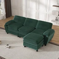 Sofy i kanapy - Modułowa sofa w kształcie litery L z wyjmowanym pufem, miękkim aksamitem, solidną drewnianą ramą i wyjmowanymi poduszkami. - miniaturka - grafika 1