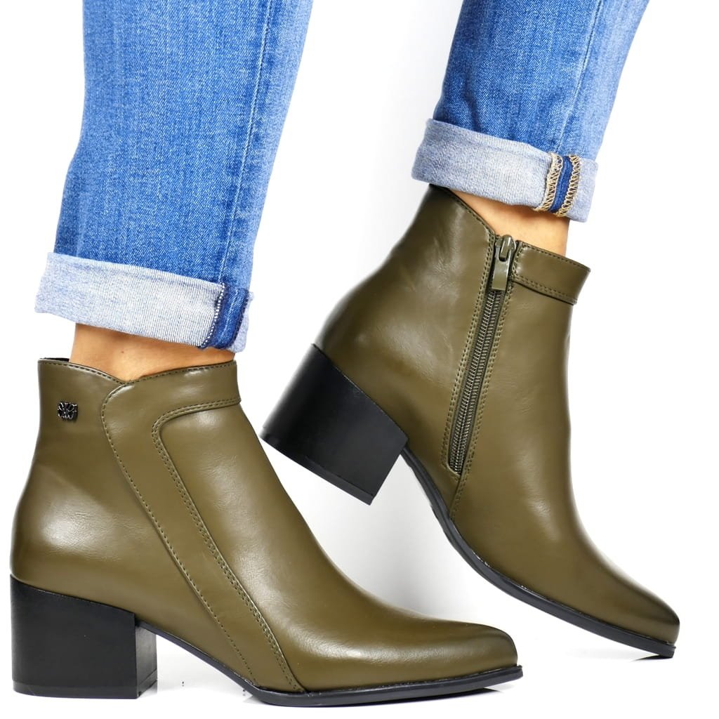 Damskie Botki Kowbojki Na Obcasie Sergio Leone Bt633 Oliwkowe Zielone Licowe