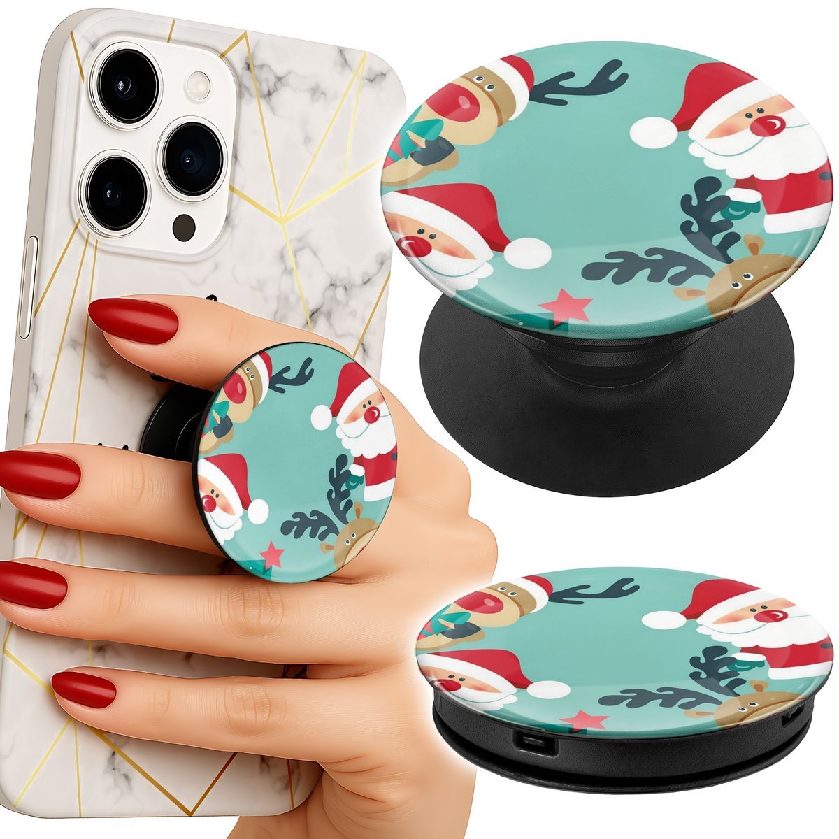 Uchwyt do telefonu Popsocket na palce/stojak MIKOŁAJ, RENIFER BAŁWAN