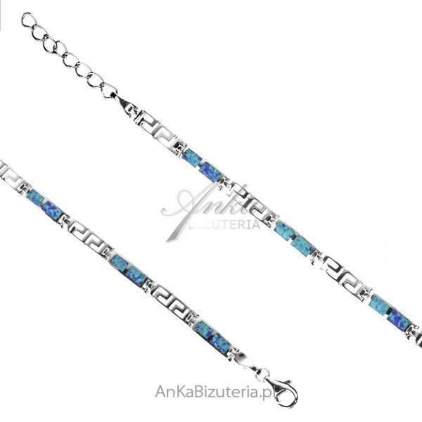ankabizuteria.pl Bransoletka srebrna z niebieskim opalem i greckim wz