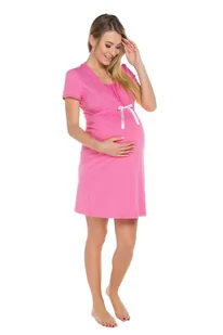 Italian Fashion, Radość, Koszula nocna dla matek karmiących, krótki rękaw, rozmiar S, Różowy - Piżamy ciążowe - miniaturka - grafika 1