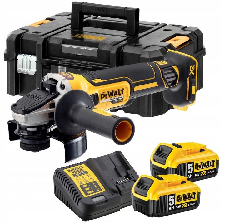 DEWALT SZLIFIERKA KĄTOWA 125MM 18V BEZSZCZOTKOWA 2x 5.0AH ŁADOWARKA WALIZKA