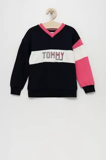 Bluzy dla dziewczynek - Tommy Hilfiger bluza dziecięca kolor granatowy z aplikacją - grafika 1