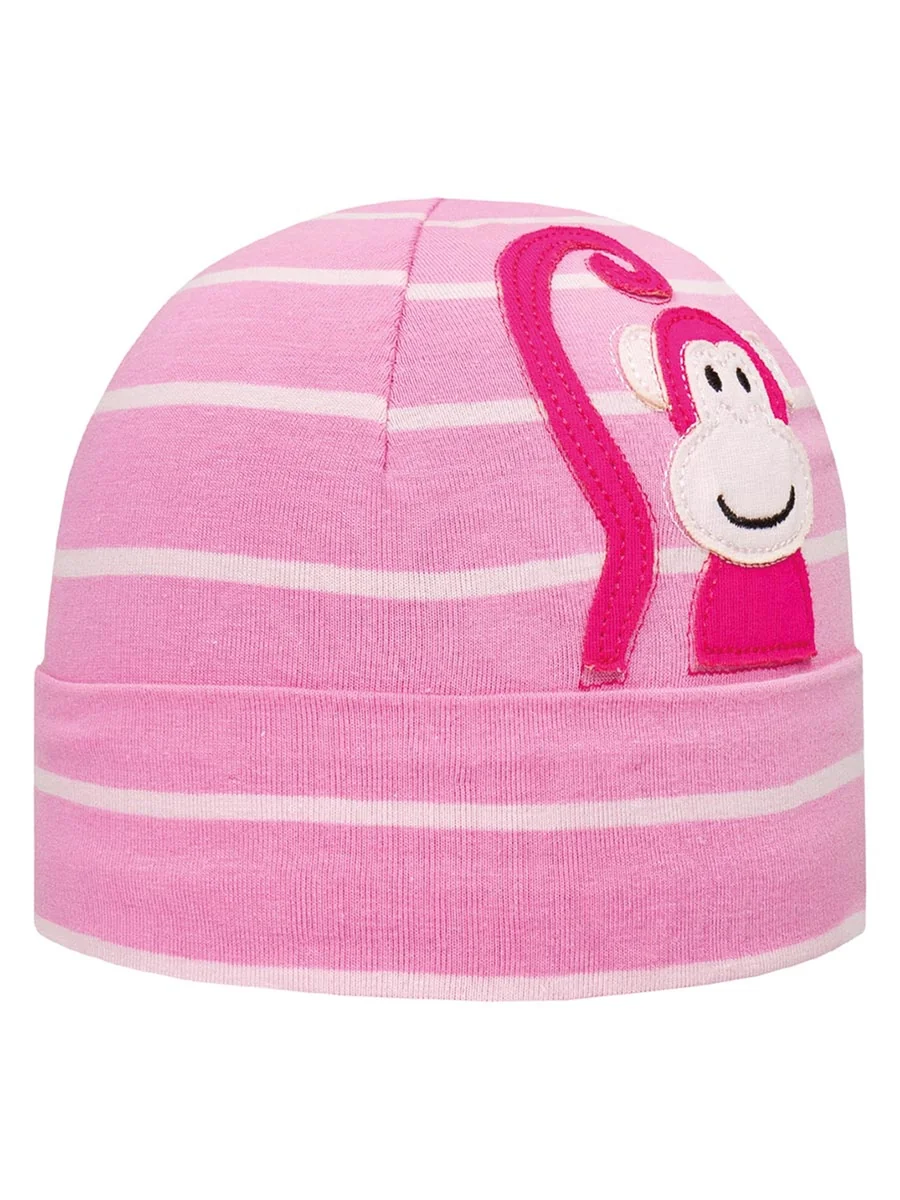 Dziewczęca czapka beanie z małpką różowa Doll r.49
