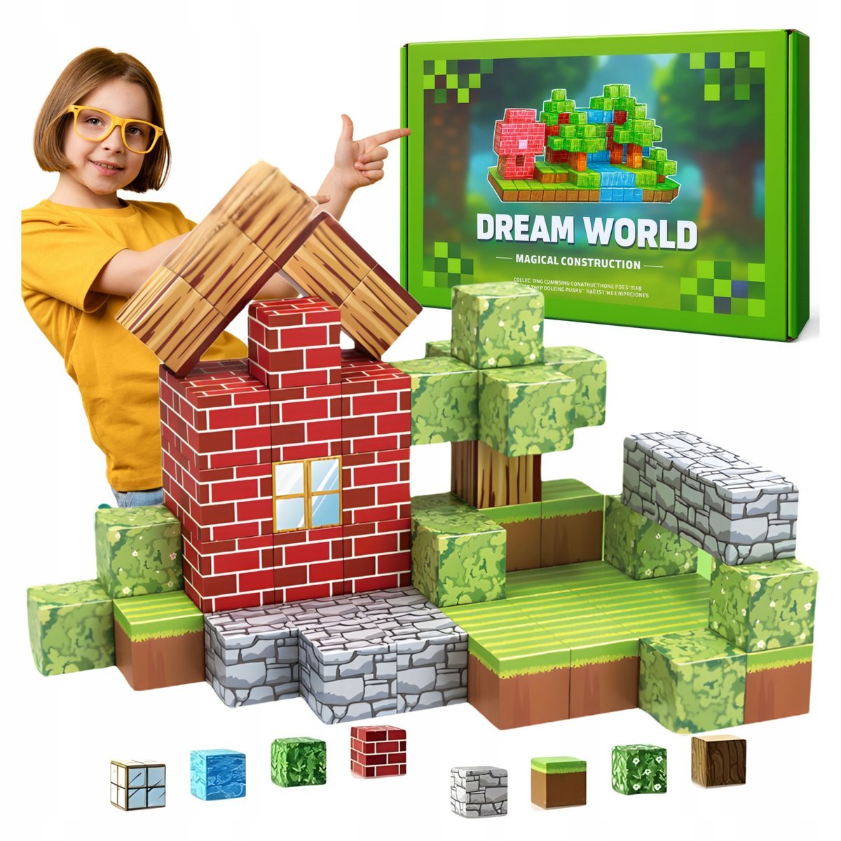 KLOCKI MAGNETYCZNE 100 ELE KONSTRUKCYJNE SZEŚCIANY PIKSELE BLOKI KWADRATOWE MINEKRAFT