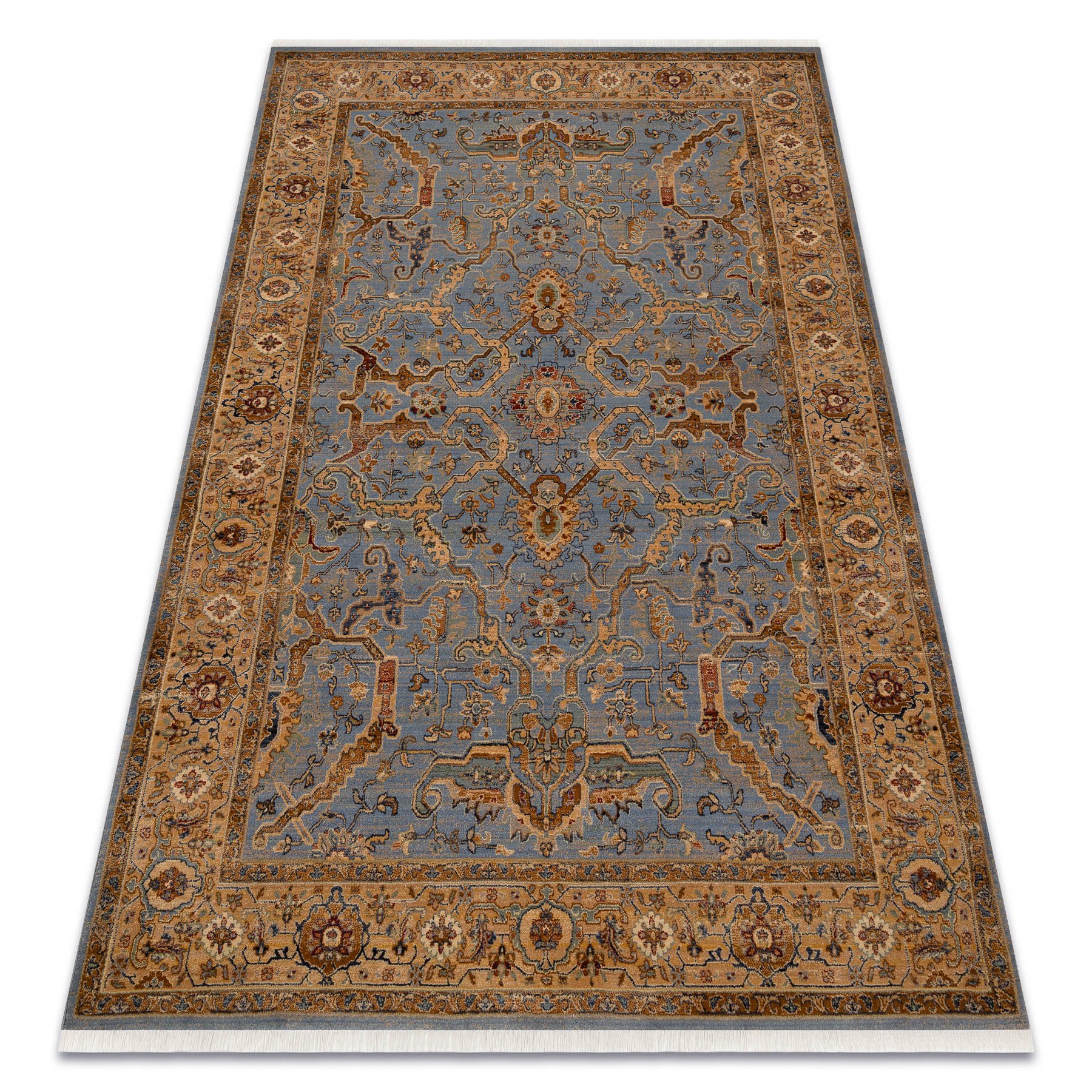 Dywan KESHAN Frędzle, Ramka orientalny 7875/53544 beż / niebieski 300x380 cm