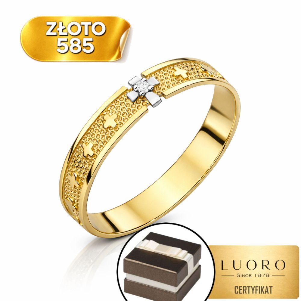 PIERŚCIONEK ZŁOTY 585 14K RÓŻANIEC KRZYŻYK BIAŁE ZŁOTO CYRKONIA R12