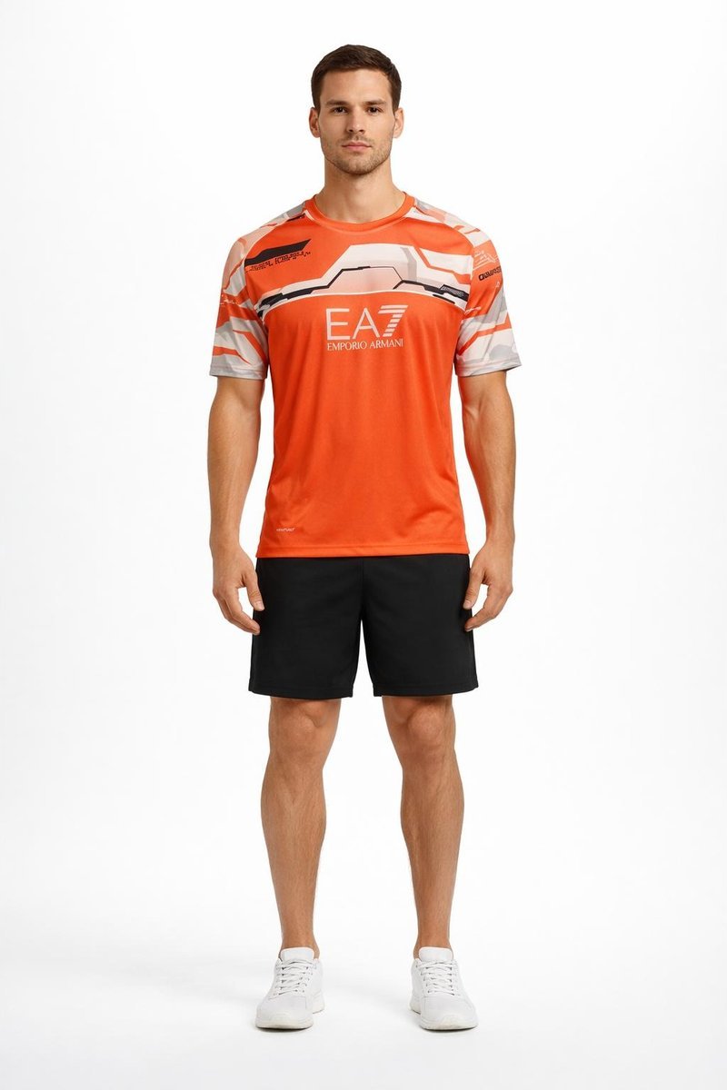 EMPORIO ARMANI POMARAŃCZOWY TSHIRT SPORTOWY Z NADRUKIEM XL FTA