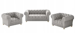 Pikowany komplet wypoczynkowy 2+1+1 Chesterfield tkanina Whisper srebrny - Komplety wypoczynkowe - miniaturka - grafika 1