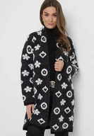 Swetry damskie - Czarny Kardigan z Graficznym Kwiatowym Wzorem i Wiązanym Paskiem Juulia - miniaturka - grafika 1