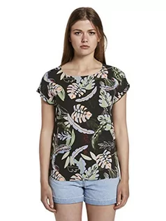 Bluzki damskie - TOM TAILOR Denim Damski Bluzka tunika z krótkim rękawem z detalami na plecach 1018683, 22710 - Black Tropical Print, XS - grafika 1