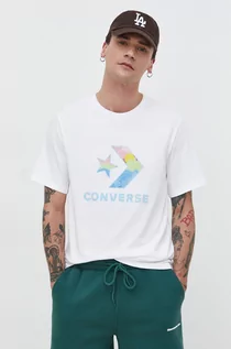 Koszulki męskie - Converse t-shirt bawełniany męski kolor beżowy z nadrukiem - grafika 1