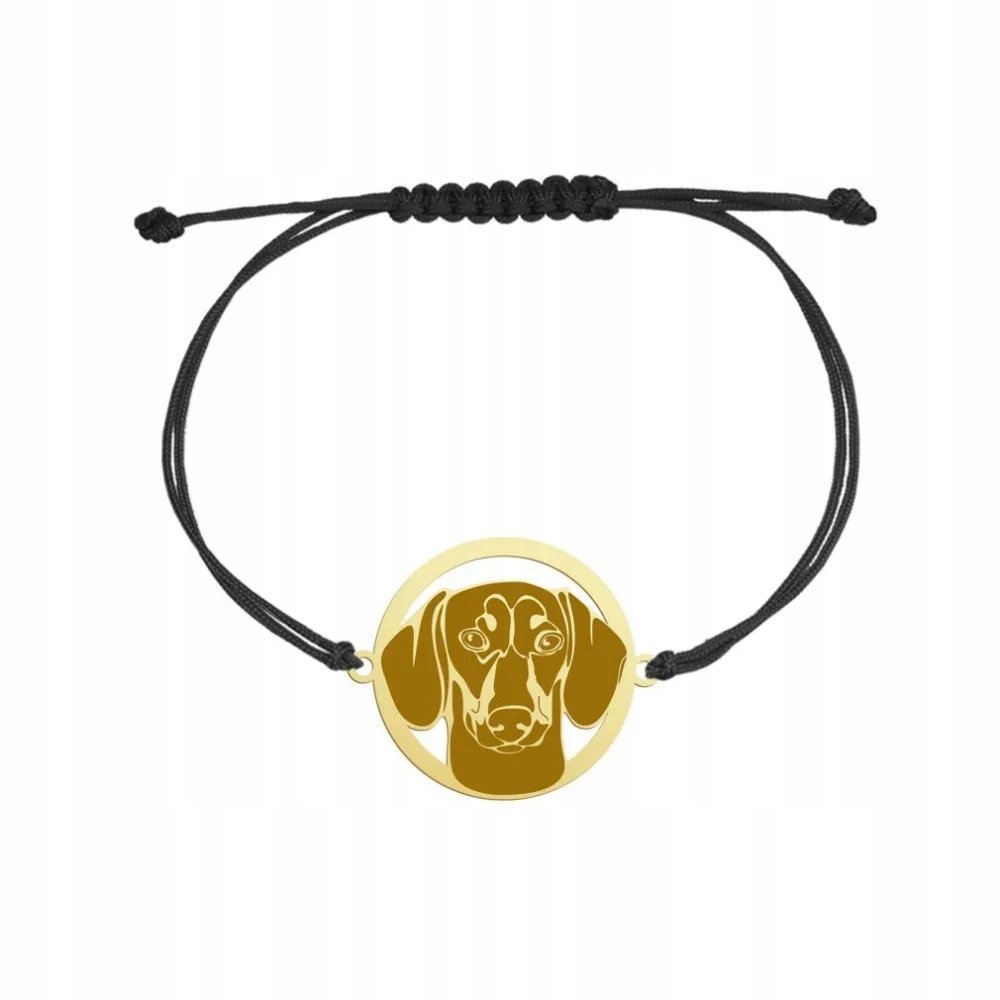 Bransoletka Złota z psem Jamnik Krótkowłosy 925 Sznurek Biżuteria GRAWER