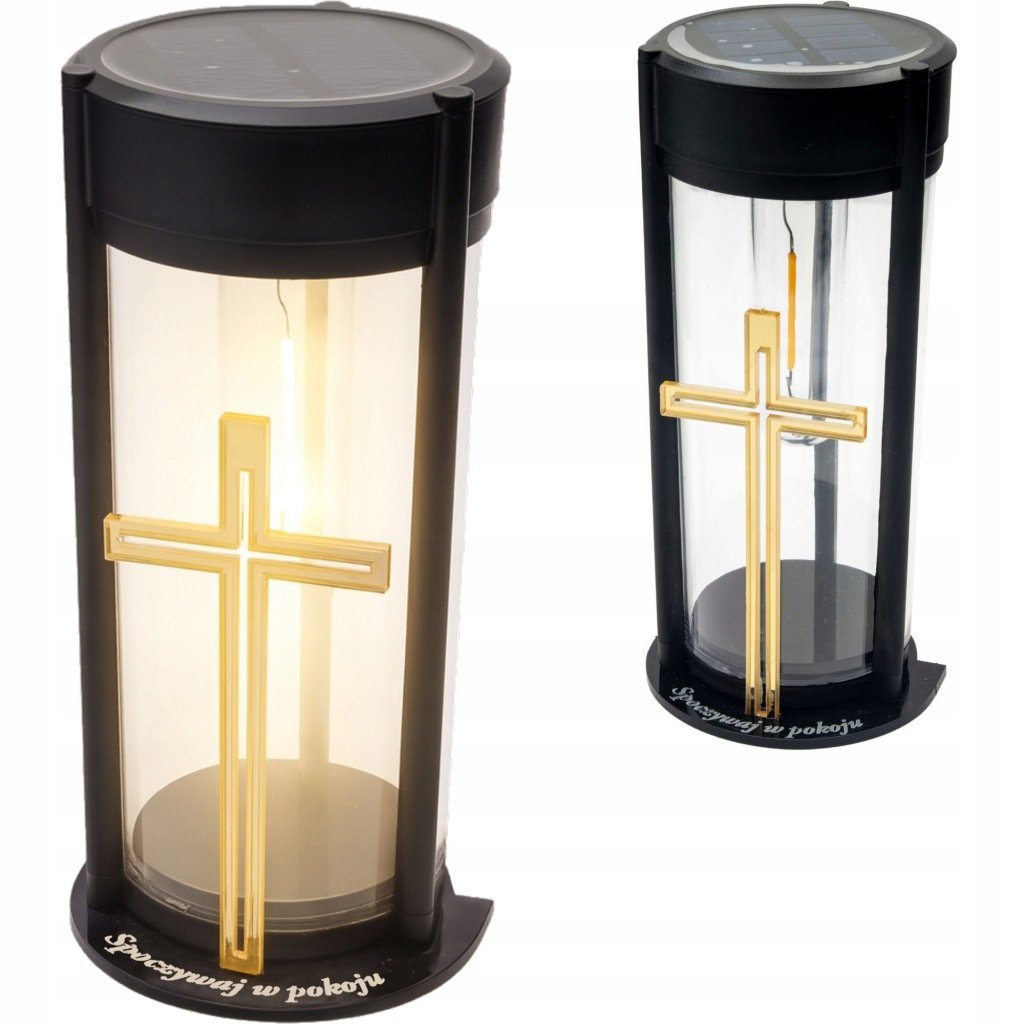 ZNICZ SOLARNY LED LAMPION NA GRÓB STATUETKA NA CMENTARZ Z KRZYŻEM