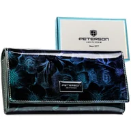 Portfele - Duży lakierowany portfel damski zielony z motywem kwiatowym PETERSON skóra naturalna i ekologiczna rozbudowany na karty elegancki na prezent pudełko.. - miniaturka - grafika 1