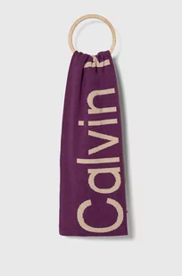 Calvin Klein Jeans szalik z domieszką wełny kolor fioletowy wzorzysty - Apaszki i szaliki damskie - miniaturka - grafika 1