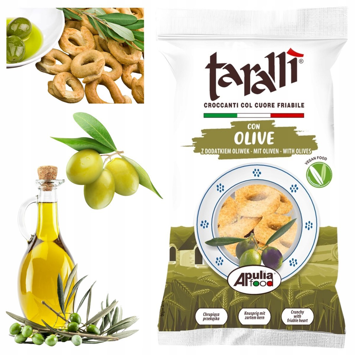 Tarallini z OLIWKAMI Włoskie Chlebki Chrupiąca Przekąska Smak 100g Taralli