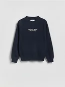 Bluzy dla chłopców - Reserved - Strukturalny sweter z bawełną - granatowy - miniaturka - grafika 1