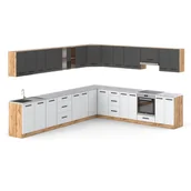 Meble kuchenne - Meble kuchenne narożne duże modułowe z blatem 6.8m wotan szary biały mat - miniaturka - grafika 1