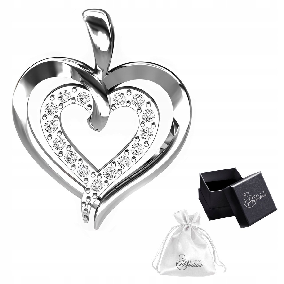 Wisiorek Zawieszka srebrna rodowana 925 Serce z cyrkoniami Na Prezent