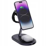 Ładowarki do telefonów - INNOSTYLE MAGSTATION ŁADOWARKA INDUKCYJNA 3W1 DO MAGSAFE IPHONE AIRPODS WATCH STACJA ŁADOWANIA CZARNA - miniaturka - grafika 1