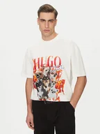 Koszulki męskie - HUGO T-Shirt Dugie 50538259 Écru Oversize - miniaturka - grafika 1