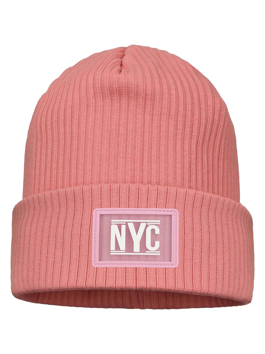 Dziewczęca czapka beanie prążek NYC ciemnoróżowa Ambra r.50/54