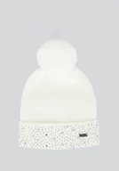 Czapki damskie - Czapka damska zimowa z cyrkoniami kremowa - miniaturka - grafika 1