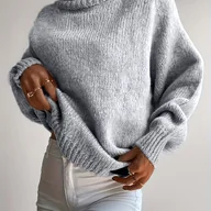 Swetry damskie - TEMU Sweter Damski z Wysokim Kołnierzem - Miękki i Ciepły, Możliwość Prania w Pralce, Jednolity , Moda Jesienno-Zimowa, Wygodny Krój - miniaturka - grafika 1