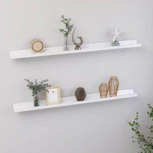 vidaXL vidaXL Półki ścienne, 2 szt., wysoki połysk, białe, 100x9x3 cm - Półki do salonu - miniaturka - grafika 1