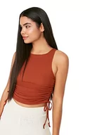 Body - Trendyol Damska odzież wypoczynkowa, dopasowana bodycon, tkana bluzka z okrągłym dekoltem, Czerwone płytki, XL - miniaturka - grafika 1